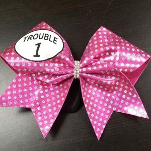All star cheer Trouble 1 pink sparkle spandex bow